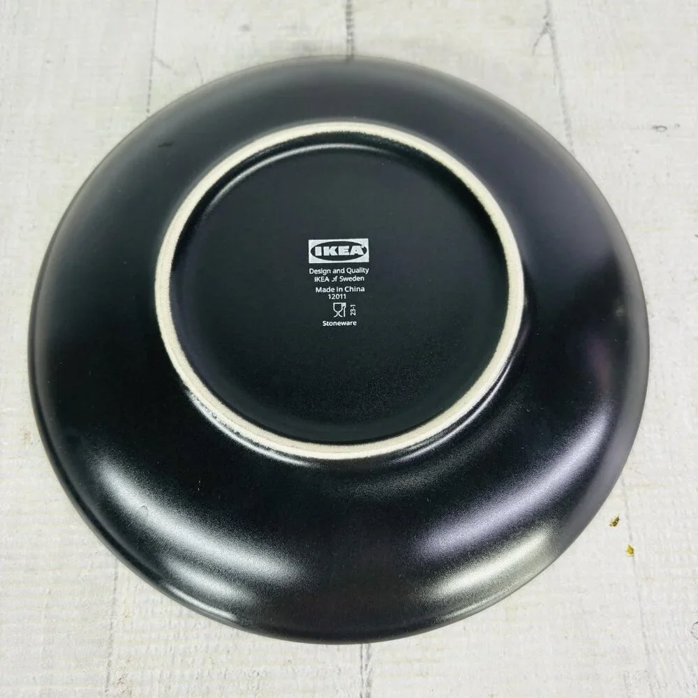 Ikea of Sweden 12011 Dark Gray Matte Round Stoneware Salad Lunch Plates Set 4
